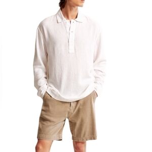 Abercrombie Fitch Men's Summer Linen Blend Long Sleeve Popover Shirt White Large